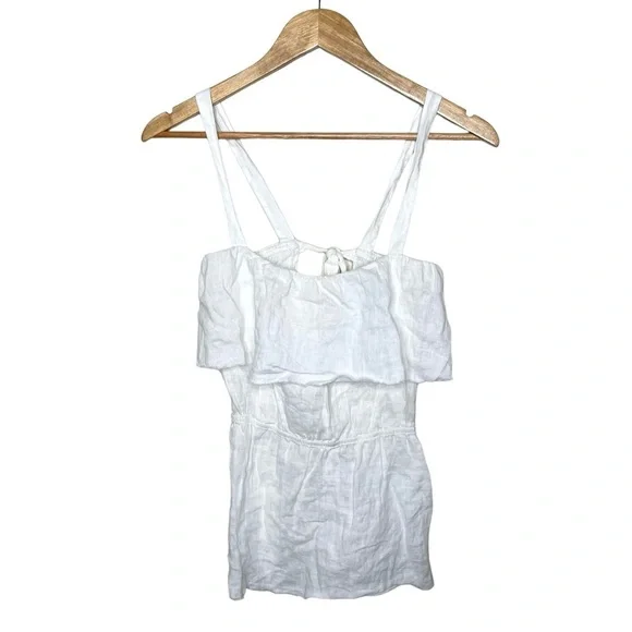 Reformation 100% Linen Ruffled Tie Back Top White Medium - Picture 10 of 12